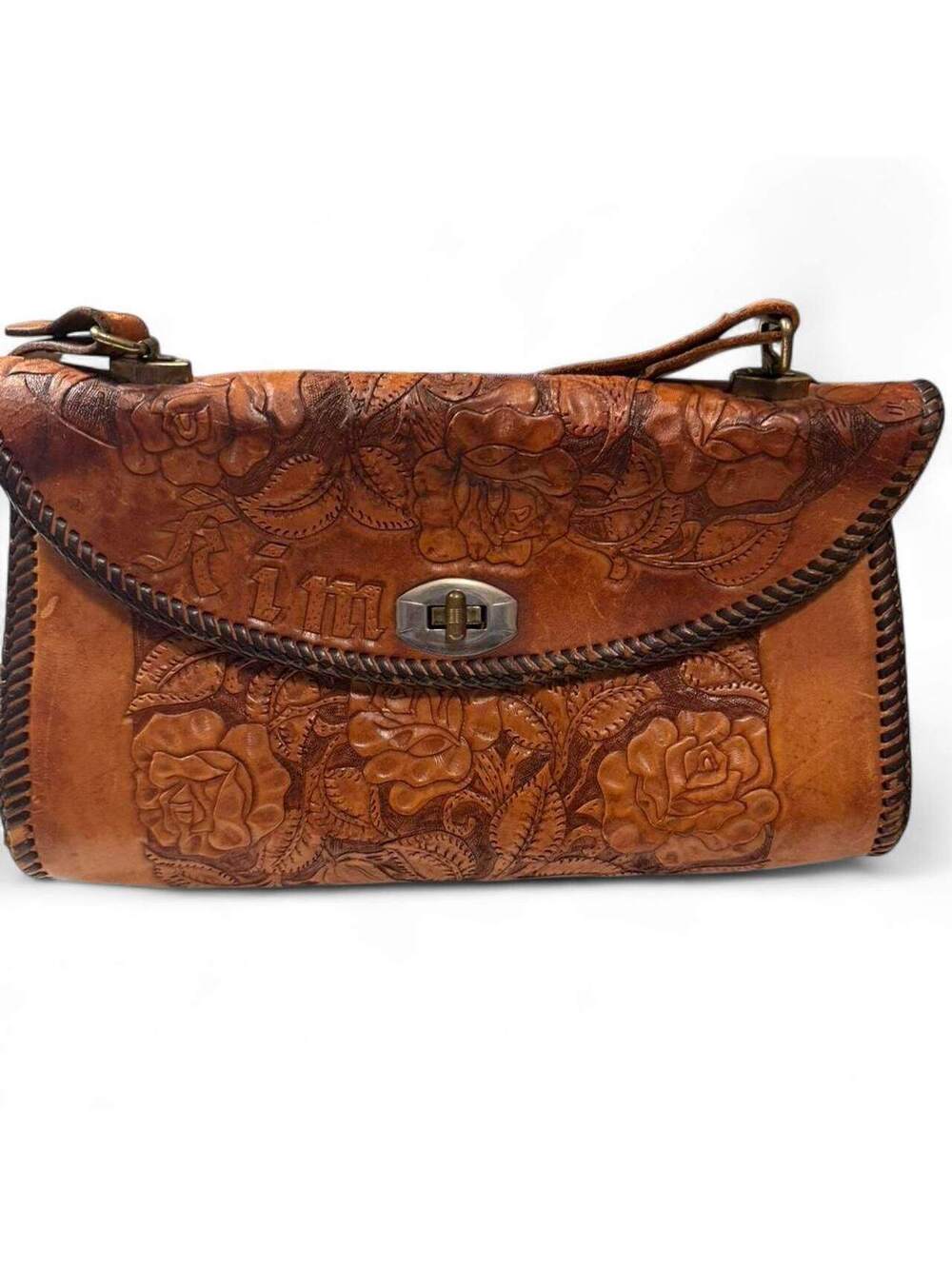 Vintage Tim Handcrafted Tooled Leather Shoulder Bag